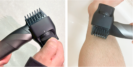 アタッチメントを使って剃る様子